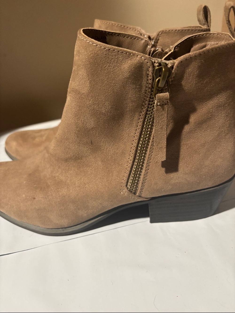 Esprit Tan Suede Pointed Toe Ankle Booties with Side Zip - Picture 4 of 6